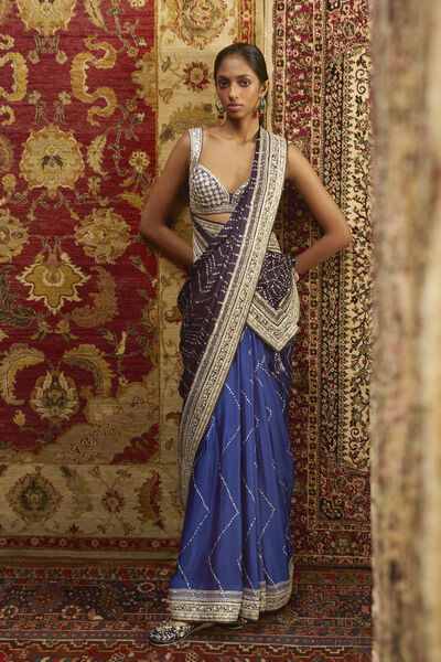 Nartana Handcrafted Bandhani Silk Saree - Blue